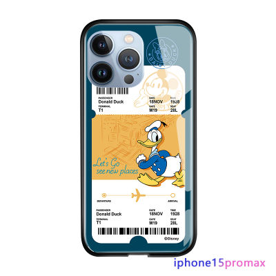 GGK เคสเคสสำหรับ Apple iPhone 15 Plus 15 Pro Max 15 Pro Creative ตั๋วเครื่องบินการ์ตูนมิกกี้ Minie Mouse โดนัลด์เดซี่เป็ดกระจกนิรภัยมันวาวเคสฝาหลัง