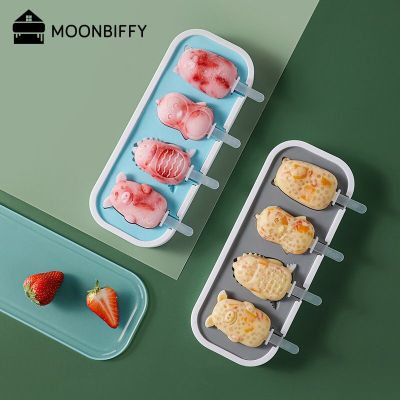4 Grid Cartoon Silicone Ice Cream Mold Home Diy Fruit Silicone Childrens Homemade Popsicle Mold Artifact форма для льда Hielo Ice Maker Ice Cream Mou