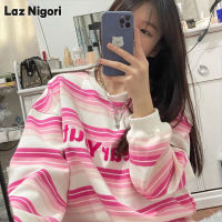 Laz Nigori เสื้อสเวตเตอร์สำหรับผู้หญิงสไตล์เนือยเสื้อยืดลายทรงหลวมนักเรียนแขนยาวเสื้อยืด