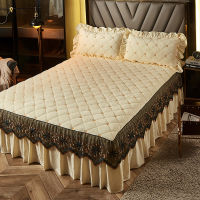 New Luxury Embroidery Bedspread Thicken Plush Quilted Bed Skirt Winter Warm Soft Velvet King Size Cover Not Including Pillowcase