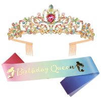 Birthday Crowns for Women Crystal &amp; Birthday Sash Set, Tiaras and Crown for Women Girls Princess Elegant Crown