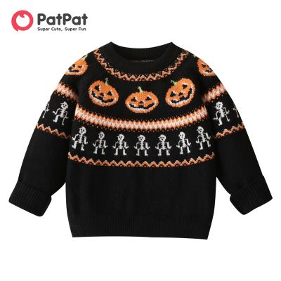 PatPat Toddler Boy Halloween Childlike Pumpkin Pattern Sweater