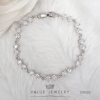 สร้อยข้อมือ ประดับคริสตัลเพชรปริ้นเซส Princess Shape คู่เพชร3มิล เครื่องประดับ BR005 ValueJewelry