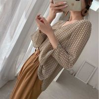 korean style women ladies loose chiffon v neck long sleeve shirt blouse baju baju wanita lengan panjang