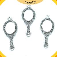 CHONGXI 10pcs กระจกสะท้อนแสง จี้ชาร์มอัลลอย เงินโบราณ โลหะผสมอัลลอยด์ เครื่องรางสไตล์ทิเบต จี้เสน่ห์ของ Bails 34x14mm จี้ชาร์มกระจก ทำเครื่องประดับ DIY