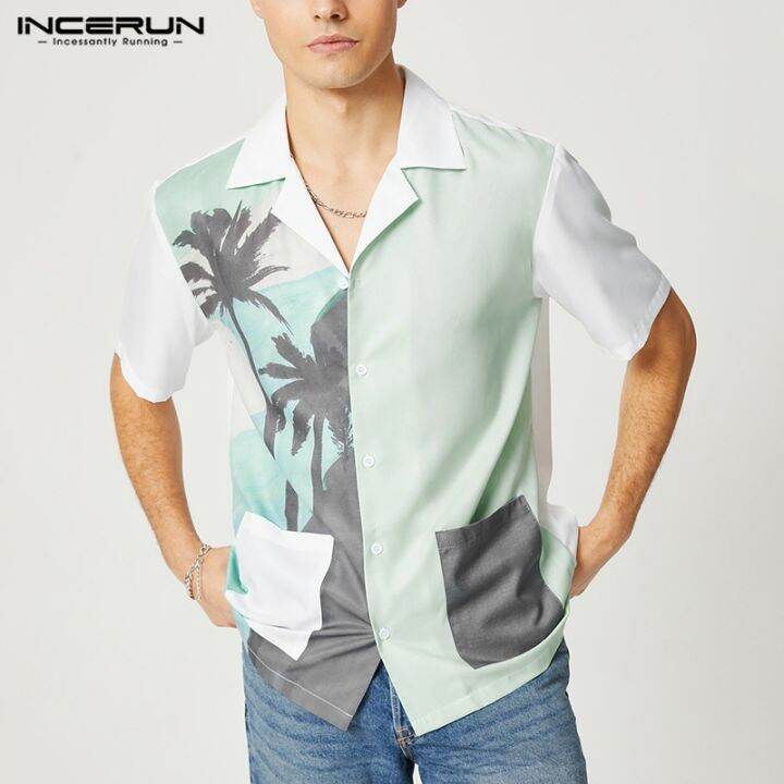 incerun-เสื้อเชิ้ตลําลอง-แขนสั้น-พิมพ์ลาย-สไตล์ชายหาด-ติดกระดุม-สําหรับผู้ชาย