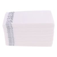 Disposable Linen-Feel Guest Towels - Decorative White Hand Towels, Silver Floral Cloth-Like Paper Napkins