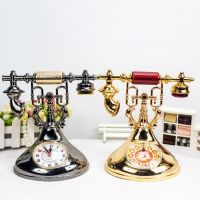 Retro Telephone Model Alarm Clock Creative Timekeeper Desktop Ornament for Home Kids Room Bedside Table Decoration A02 23