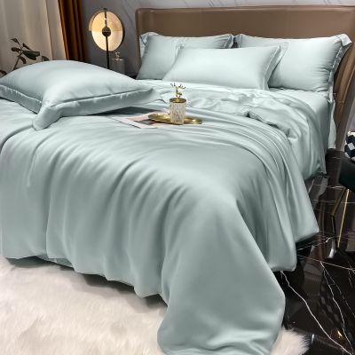 [COD] Class A light luxury Lyocell four-piece set silk slippery bed sheet quilt summer sky ice bedding