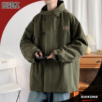 Suikone Hooded Cargo Jacket Top Japanese Harajuku Style Casual Solid Color Jacket Waterproof Jacket couple outfit