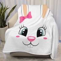 New Style Cute Rabbit Flannel Throw Blanket White Rabbit Animals Blanket for Bed Sofa Couch Lightweight Warm Super Soft Festival Gifts