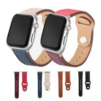 ﺴ 1PC For Apple Watch Band Series SE 38/40mm 42/44mm High Quality Leather Solid Color Belt Nail Buckle Watchband S020