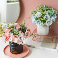 Table Centerpieces Artificial Flowers with Vase Home Decoration Flower Pot Set European Style Rose Bouquet Wedding Potted Flower