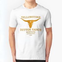 เสื้อยืดผ้าฝ้ายYellowstone Dutton Ranch Montana Essential Retro ผู้ชาย Breathable Tops ทีวีแสดง Tees Western เสื้อคาวบอย