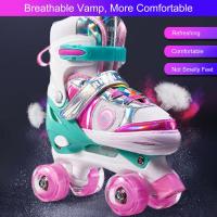 Double Line Roller Skates For Kids Adjustable 4-wheel Skating Shoes Professional PU Flashing Wheel Children Sneakers Training Equipment