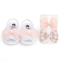 【cw】 Jlong Fashion Bow Sandals Hairpins Set Beach 0 Months Newborn Baby Anti Prewalker ！