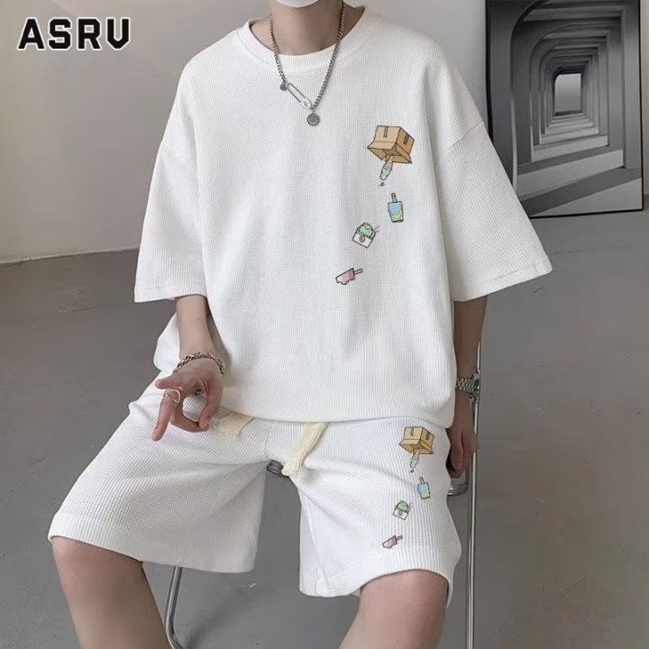 asrv-เสื้อยืดผู้ชาย-เสื้อผ้าผู้ชาย-t-shirt-for-men-เสื้อยืดและกางเกงขาสั้นแฟชั่นชุดเสื้อยืดกีฬาผู้ชายกางเกงขาสั้นแขนสั้นชุดสองชิ้นสบายๆ-unisex