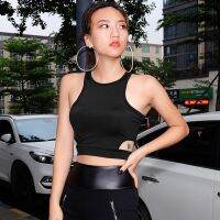 [A LIKE] Body Tops Streetwear แฟชั่นคอสูงสี SleevelessShirt Cropped Tops Vest