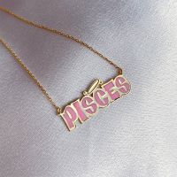 ◕▨  Monogram Necklace Customize Personalized Enamel Name Pisces Birthday School