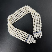 Sapphire Pearl Diamond Bracelet สร้อยข้อมือไข่มุก ประดับเพชรและแซฟไฟร์ ไพลินแท้สีน้ำเงินสด เนื้อสะอาดมาก ประดับเพชรแท้น้ำ96-97 ตัวเรือนเป็นทองขาว14k