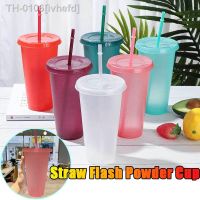 ✺✇¤ ivhefd Reutilizável Flash Pó Palhas Copo com Tampa Garrafas de Água Potável Plástico Rígido Esporte ar livre Canecas Drinkware à prova vazamento