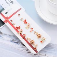 Christmas Earrings Fashion Set Christmas Gift 8 Pairs Elk Christmas Tree Stud Earring Set