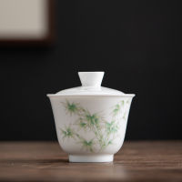 150ml Hand Painted Camellia Art Tea Tureen White Jade Porcelain GaiWan Flower Tea Cups Tea Cover Bowl Women Office Decoration