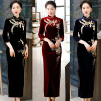 แขนยาวทองกำมะหยี่ Cheongsam ฤดูหนาว2022ใหม่เย็บปักถักร้อยจีนแบบดั้งเดิมทุกวัน Tang ชุด Qipao ชุดราตรีสำหรับผู้หญิง...