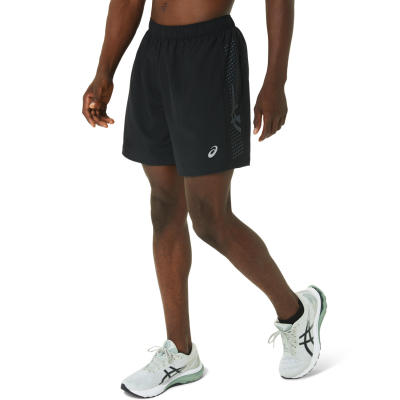 ASICS :  ICON SHORT MEN RUNNING กางเกง ผู้ชาย กางเกง กางเกงขาสั้น ของแท้  PERFORMANCE BLACK/CARRIER GREY