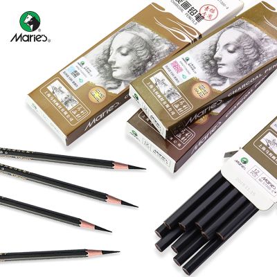Maries Professional Sketch Charcoal/Carbon Pencil 12pcs Soft/Medium/Hard/Extra-soft Drawing Charcoal Pens Art Supplies C7300