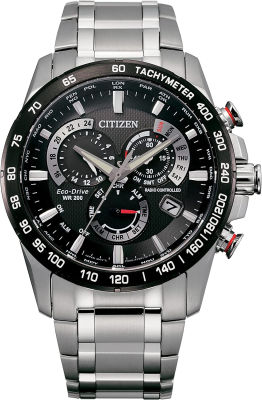 Citizen Eco-Drive PCAT Mens Watch, Black Dial, Stainless Steel, Silver