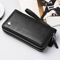 Luxury Brand Men Clutch Bag Genuine Leather Long Purse Double Zipper Money Clip Black Business Cow Leather Wallet Male Handy Bag