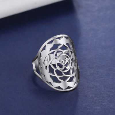 Skyrim Sahasrara Crown Chakra แหวนสแตนเลสปรับ Om โยคะ Lotus พุทธ Amulet แหวนเครื่องประดับของขวัญผู้หญิง Men
