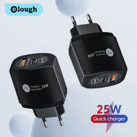 Elough พอร์ตแบบคู่เครื่องชาร์จ USB PD 25W ชนิด C อะแดปเตอร์วอลล์ชาร์จด่วนหัวชาร์จ USB-C อุปกรณ์ชาร์จโทรศัพท์ในรถยนต์ปลั๊ก Eu/us/uk