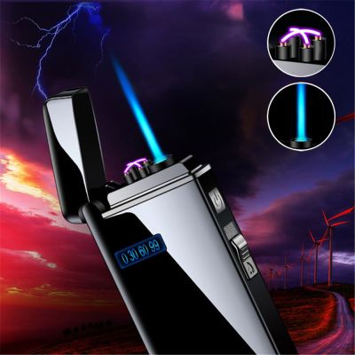 ZZOOI Gas &amp; Electric Windproof Jet Flame Lighter Rechargeable Metal USB Lighter Torch Turbo Dual Arc Lighter Inflatable Butane Lighter