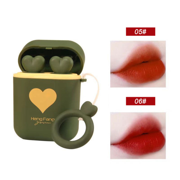 2pcsset Earphone Box Lipstick Mini Matte Velvet Lip Glaze Long-lasting Non-stick Cup Lip Gloss Make Up Set Cosmetics TSLM1