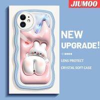 เคส JIUMOO สำหรับ iPhone 11 Pro 11 Pro Max 3D การ์ตูนกระต่ายสีขาวตัวเล็กๆลายคลื่นคอลอร์เดอร์เคสโทรศัพท์เนื้อ TPU โปร่งใสกันกระแทกนิ่มฝาครอบป้องกันกล้องปลอกซิลิโคน