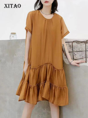 XITAO Dress Ruffle Women Casual  Solid Dress