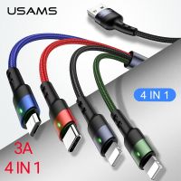 yqcx001 sell well - / USAMS 3A 4 In 1 Charging Data Cable For iPhone 14 13 12 11 X 8 Micro USB Type C Lighting 3 In 1 Cable For Samsung Huawei Xiaomi