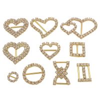 20pcs/lot Brass Buckle With Rhinestones Ribbon Slider Gold Buckles Wedding Invitation Card Decoration Diy Hair Accessories