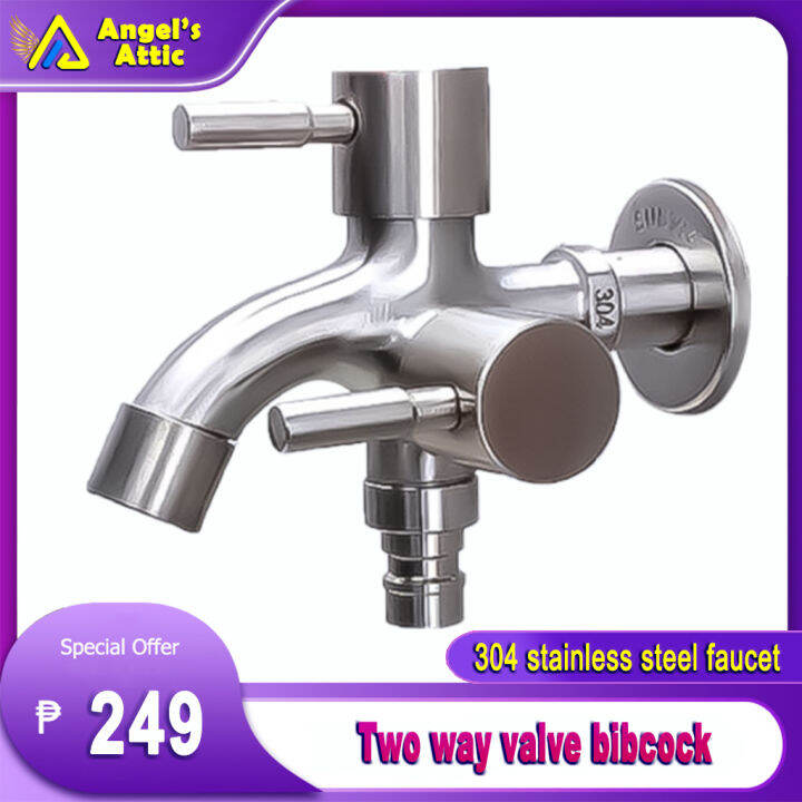 stainless steel two way valve bibcock faucet | Lazada PH