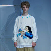 EAFINETAL ค่ะ21AW สไตล์ญี่ปุ่นปักขนแกะ Patchwork Pullover Sweatshirt n R Comics TEE Streetwear