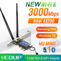 EDUP 3000Mbps WiFi 6การ์ดเครือข่าย PCI-E 802 .11axac Dual Band 2.4G5GHz Wireless In AX 200 PCI Express WiFi Bluetooth Adapter