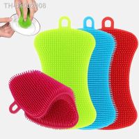 ▣ஐ▥ 1/2/3pcs Kitchen Cleaning Brush Washing Cleaning Brushes Pot Pan Sponge Scrubber Fruit Vegetable Dish Silicone Dishwashing Brush