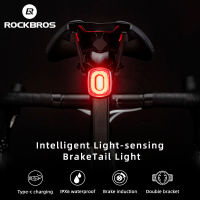 ROCKBROS สมาร์ทจักรยานไฟเบรก IPx6ไฟท้ายประเภท-C จักรยานหางไฟท้ายอัตโนมัติหยุด LED ขี่เตือนความปลอดภัยขี่จักรยานแสง