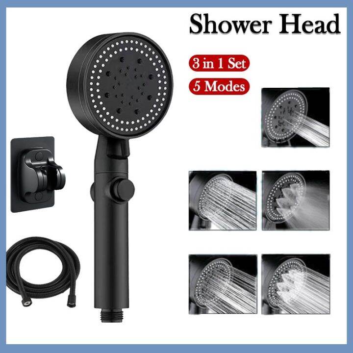 3 in 1 Shower Head With Hose Set Black High Pressure Bathroom Shower ...