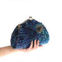 【YD】 2023 New Beaded Sequined Evening Peacock Cheongsam Luxury Designer Handbags Clutch Purses Crossbody