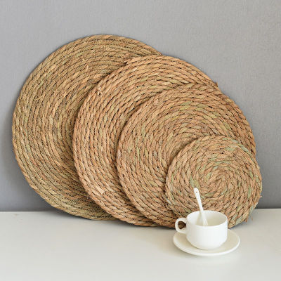 Round Woven Rattan DiningTable Mat Cucurbit Placemats Water Gourd hyacinth Placemat Round Pad Dining Table Mat Straw Cup Coaster