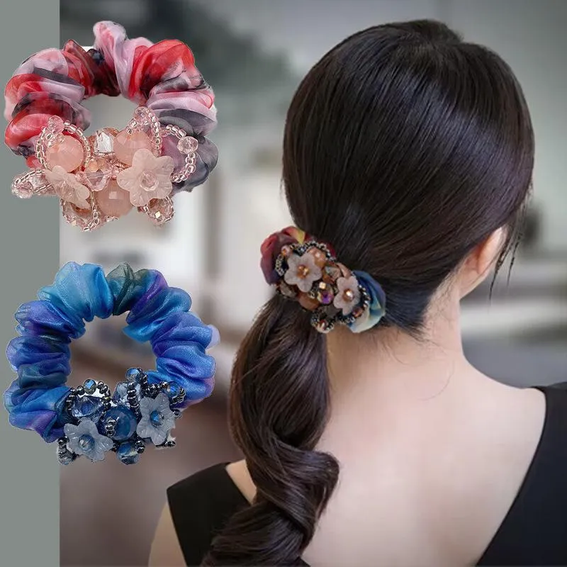 Korean version of silk yarn large intestine hair ring head flower new  high-end jewelry fabric hair ring hair rope headdress 