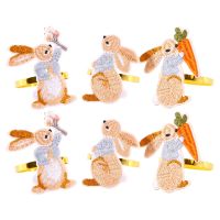 6 Pieces Easter Napkin Rings Bunny Napkin Buckle Embroidered Rabbit Metal Napkin Holders for Easter Home Kitchen Decor